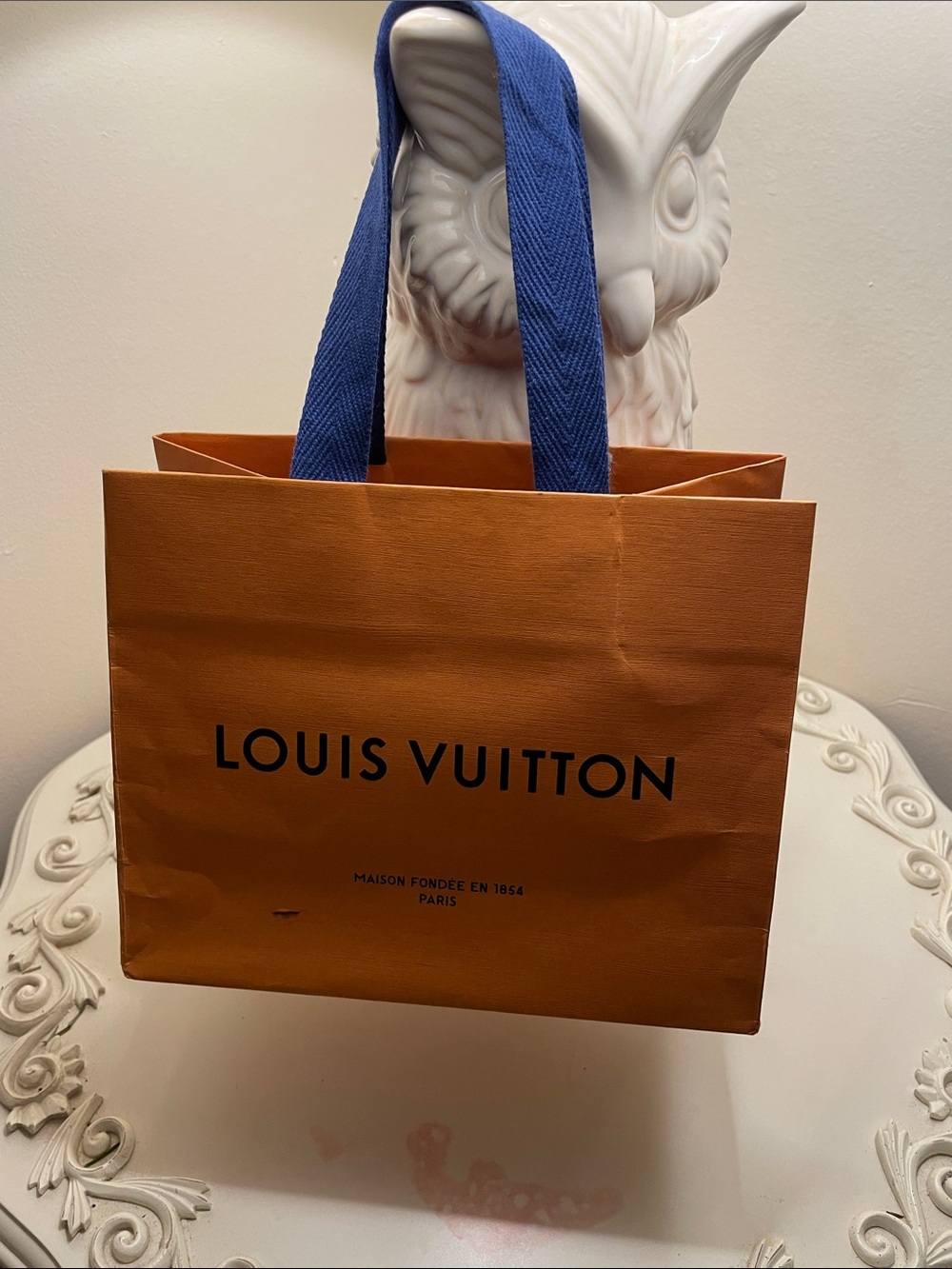 Louis Vuitton Orange Tote with Blue Handles